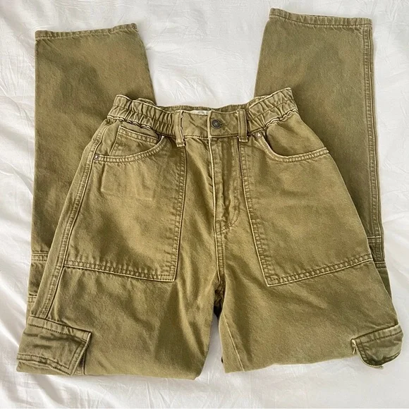 WE THE FREE PEOPLE Ezra hi rise cargo pants jeans Green 25 NWOT - Picture 3 of 11